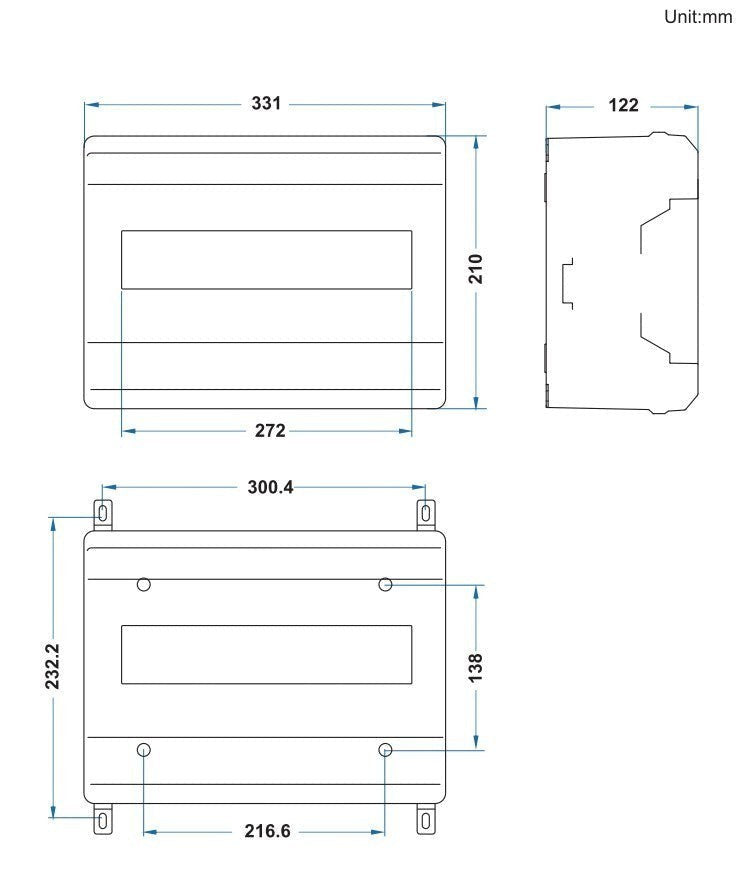 Redispose Stark Box Basic enclosure technical drawing with dimensions. IP65 rated, UV resistant, flame retardant.