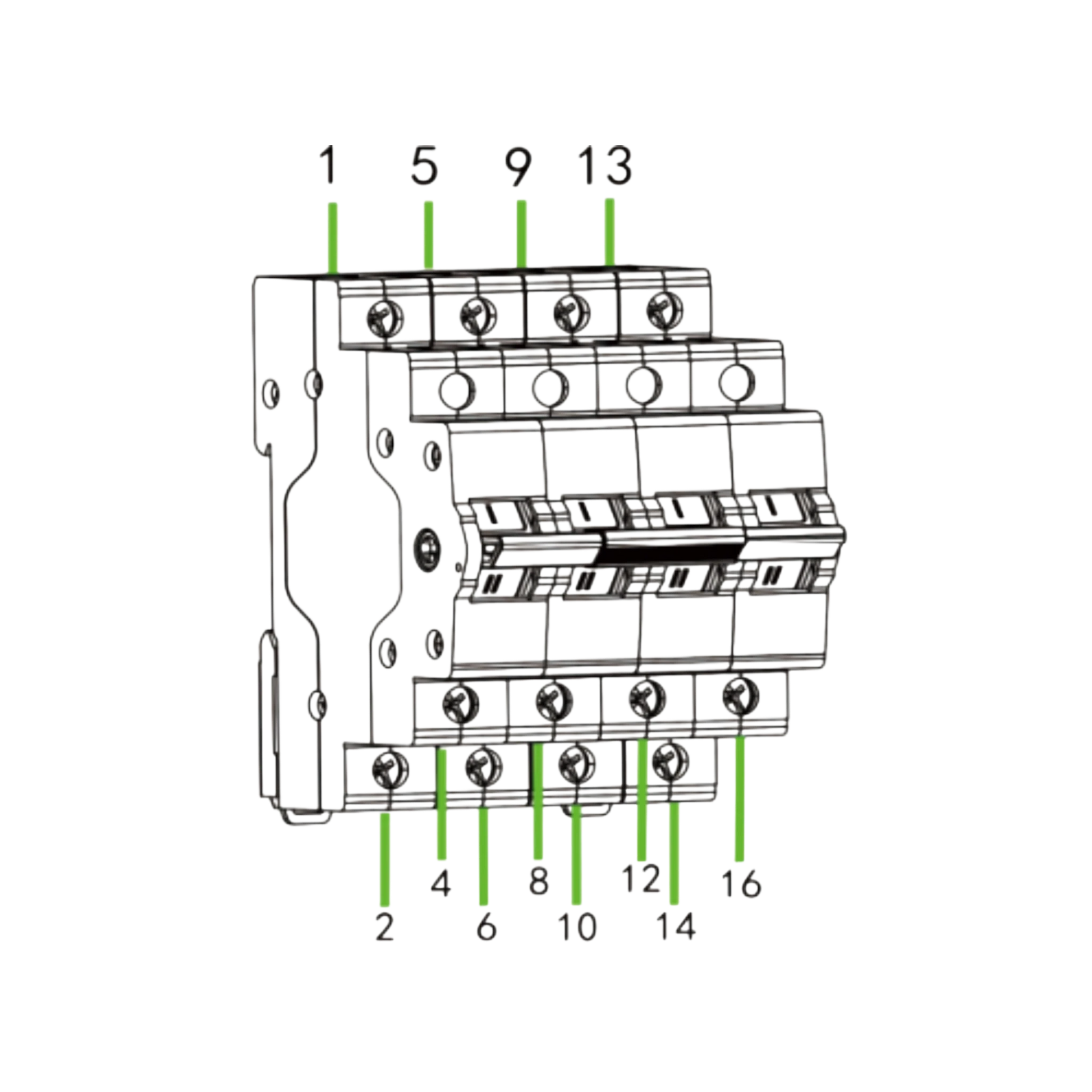 Redispose 4-pole 63A group change-over switch with DIN rail mount and clear position indicator.