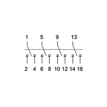 Redispose 4-pole 63A group change-over switch schematic diagram with numbered terminals for source switching and circuit isolation.