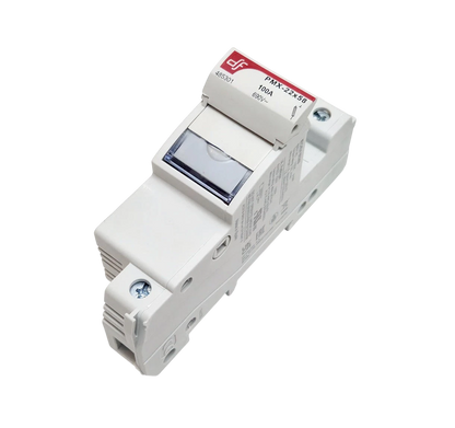 DF Electric 22x58mm 100A single pole DIN-rail fuse holder with silver plated copper contacts and heat dissipation zones.