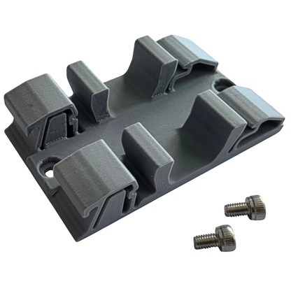 Redispose 3D-printed grey DIN rail clip with two silver screws, designed for Meanwell PSC-60A-C power supply.