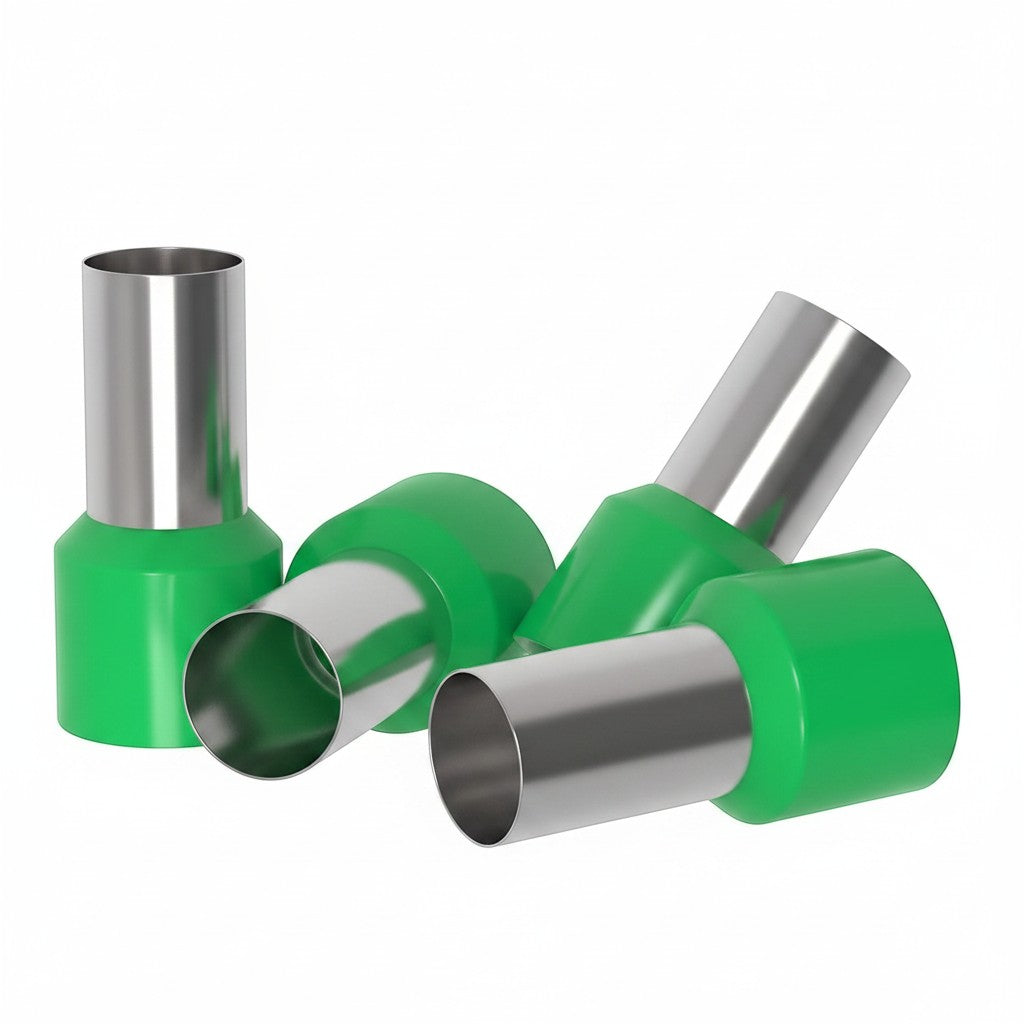 Redispose green insulated wire ferrules, 50mm², galvanized copper with nylon insulation, 35.5mm length.