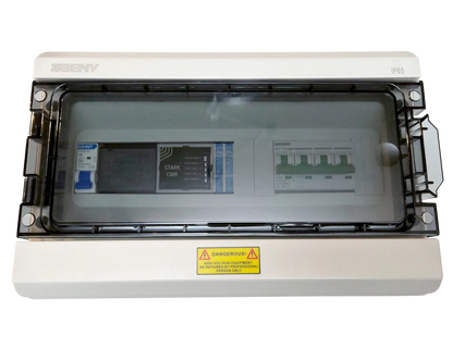 Redispose Stark Box Basic enclosure with Stark CMR, MCB, and relays. White IP65 rated enclosure with clear lid.