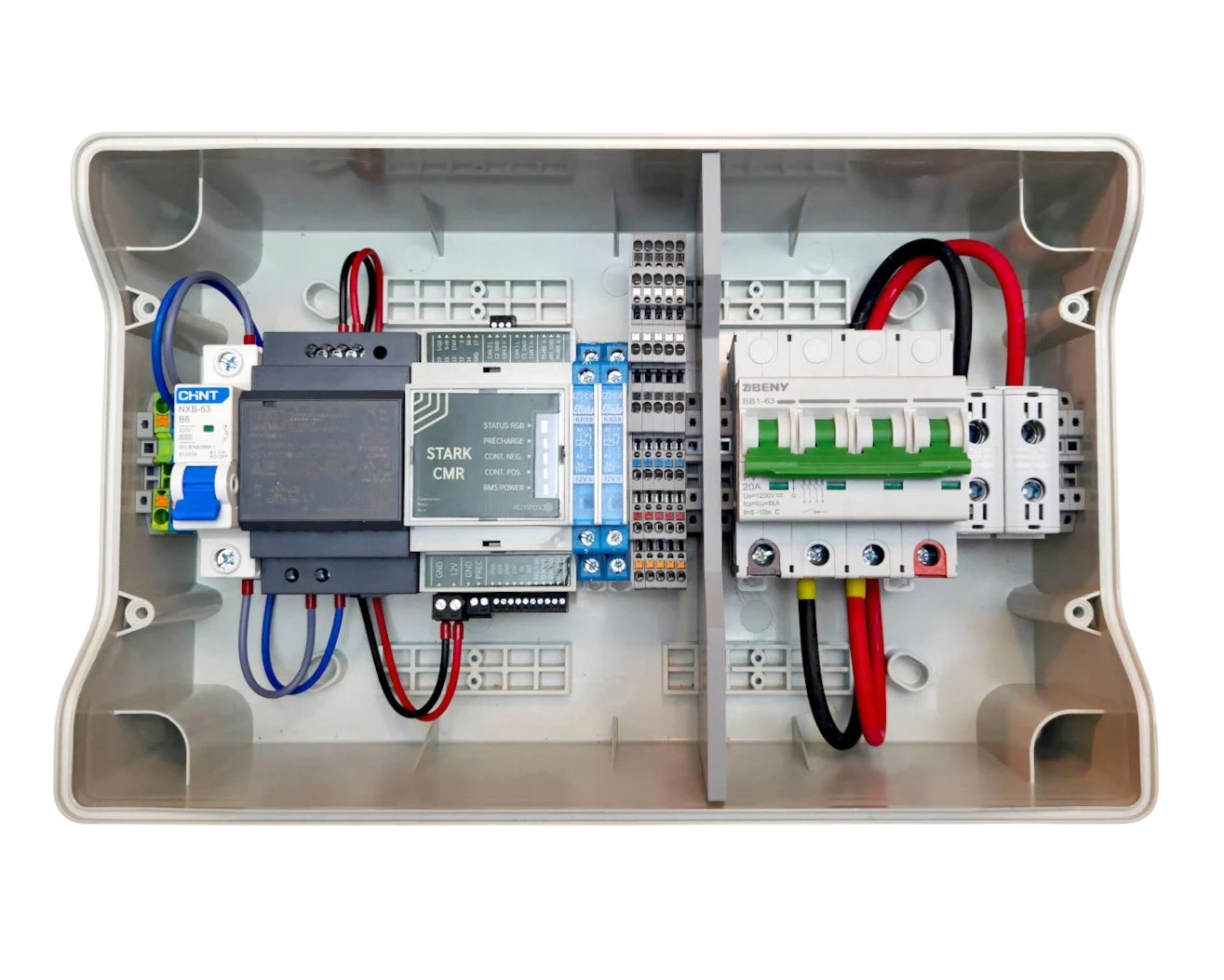 Redispose Stark Box Basic kit with Stark CMR, MCB, and relays in a white IP65 enclosure.