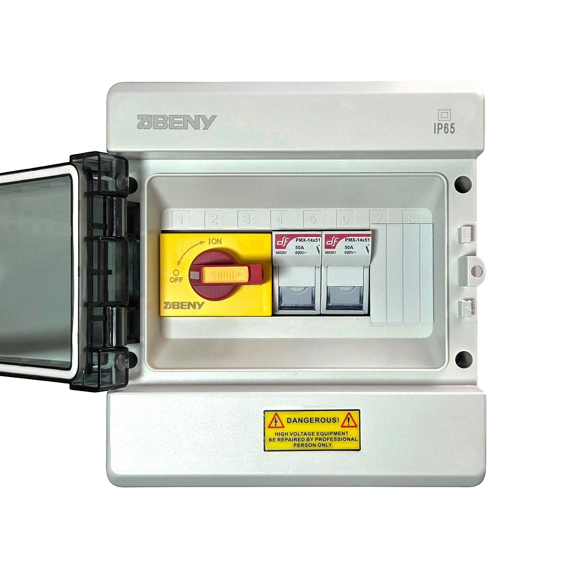 Redispose Stark Box Mini DIY kit with IP65 enclosure, DC isolator switch, and two DC 600V ceramic fuses.